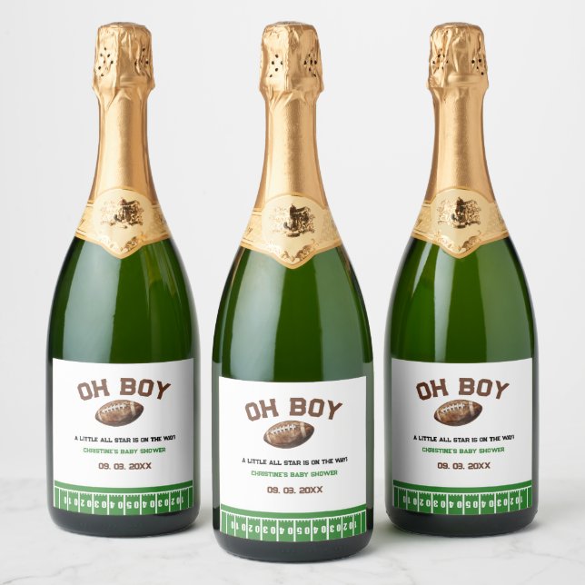 Watercolor Sport Football Baby Shower  Sparkling Wine Label (Bottles)