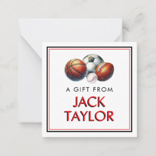 Watercolor Sports Boys Personalized Gift Enclosure Card