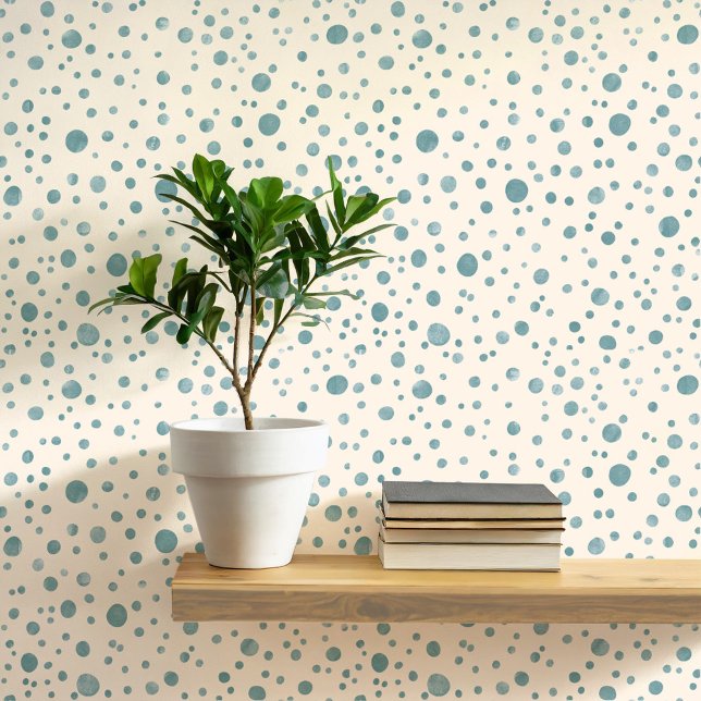 Watercolor Spots and Dots Blue Cream Wallpaper (Pretty blue and cream dots and spots watercolor patterned art wallpaper)