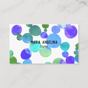 Watercolor Spots and Dots Blue Purple Green Business Card