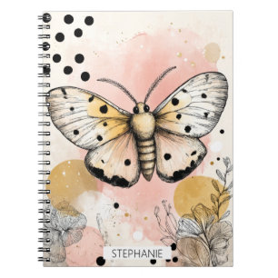 Watercolor Spotted Tiger Moth Pink Gold Boho Art 1 Notebook