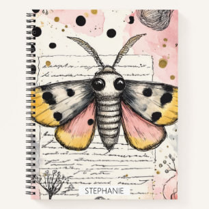 Watercolor Spotted Tiger Moth Pink Gold Boho Art 2 Notebook