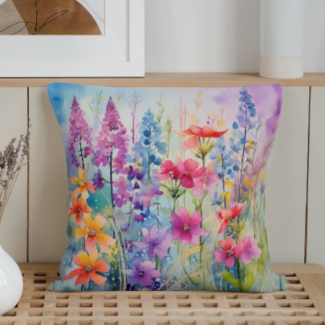 Watercolor Spring Abstract Wildflower Explosion Cushion (Creator Uploaded)