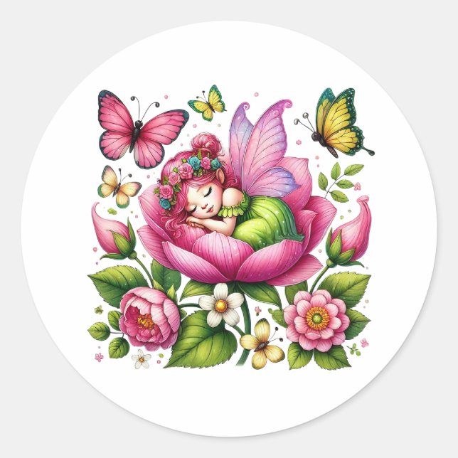 Watercolor Spring Baby Fairy Classic Round Sticker (Front)