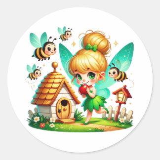 Watercolor Spring Baby Fairy Classic Round Sticker