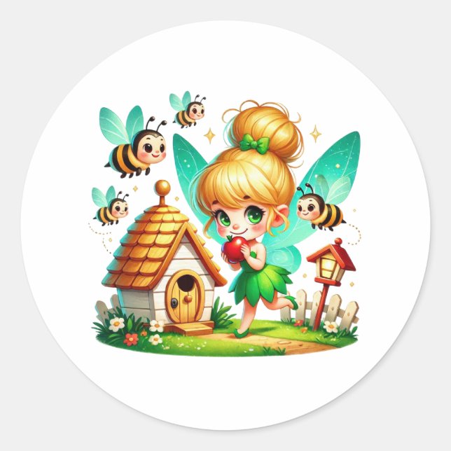 Watercolor Spring Baby Fairy Classic Round Sticker (Front)