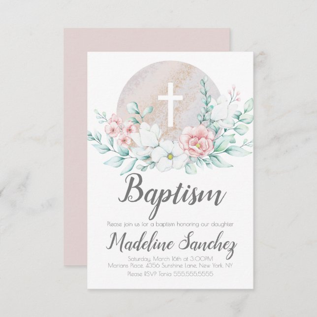Watercolor Spring Baptism Floral Baby Dedication   Invitation (Front/Back)
