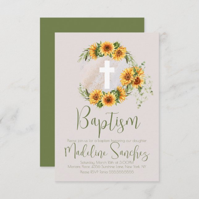 Watercolor Spring Baptism Sunflowers Dedication  Invitation (Front/Back)