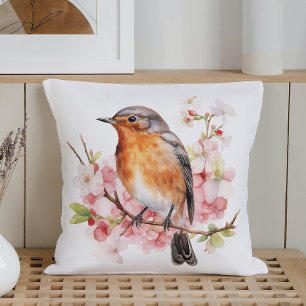 Watercolor Spring Birds and Blooms Cushion