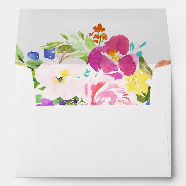 Watercolor Spring Blooms Floral Lined Envelope (Back (Bottom))