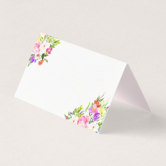 Watercolor Spring Blooms Floral Place Cards II (Front)