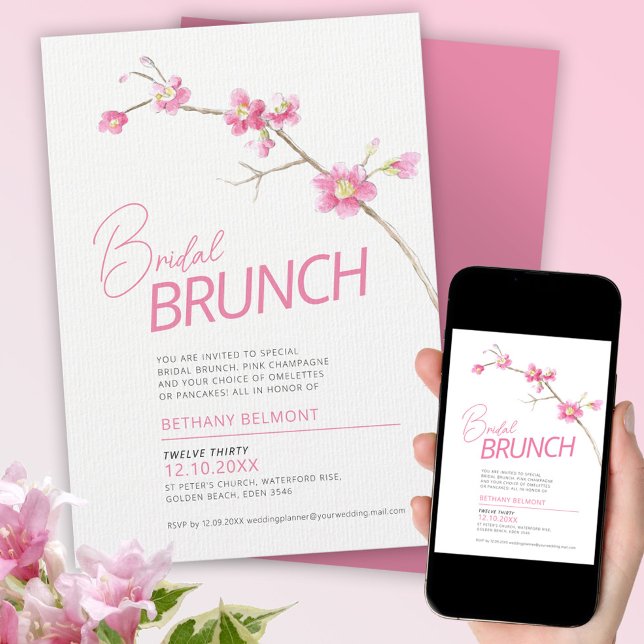 Watercolor spring blossom pink bridal brunch invitation (Creator Uploaded)