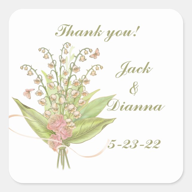 Watercolor Spring Bouquet Thank You Wedding  Square Sticker (Front)