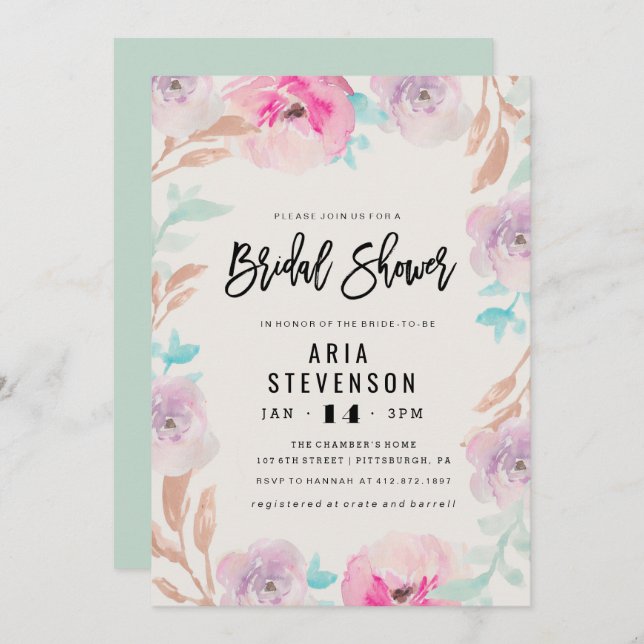 Watercolor Spring Bridal Shower Invitation (Front/Back)