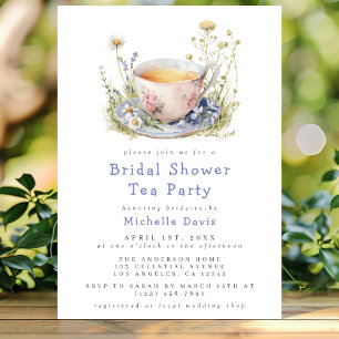 Watercolor Spring Bridal Shower Tea Party Invitation