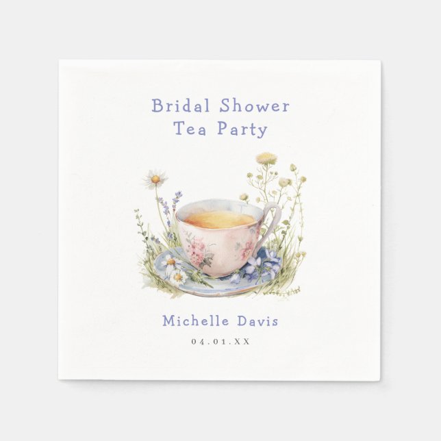 Watercolor Spring Bridal Shower Tea Party Napkin (Front)