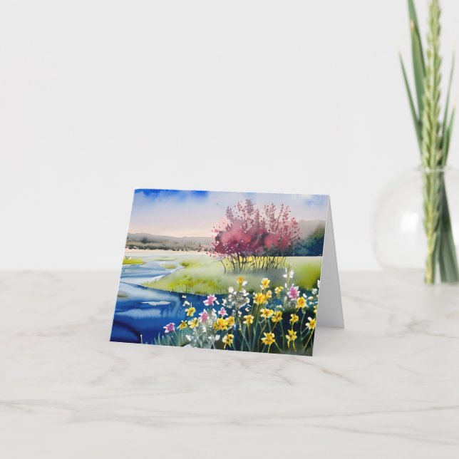 Watercolor spring brook customisable card (Front)