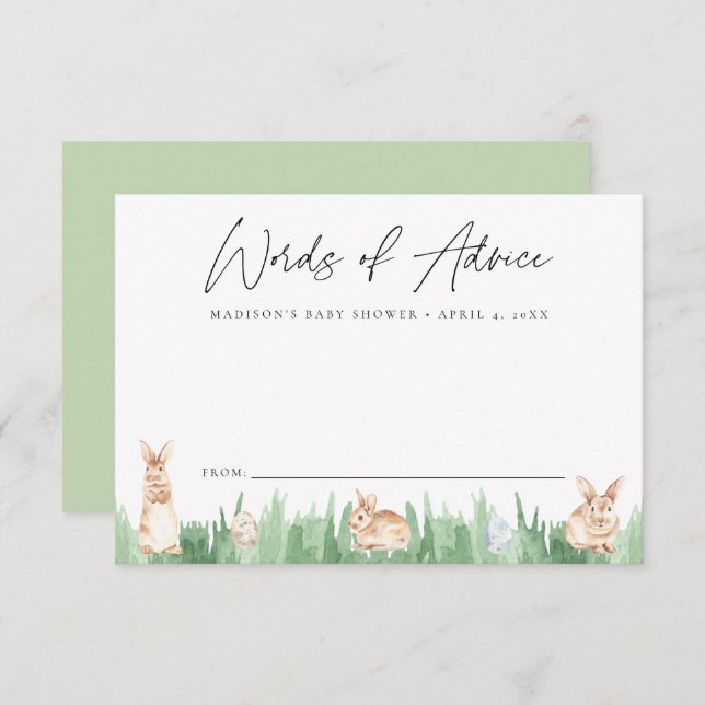 Watercolor Spring Bunnies Baby Shower Advice Card (Front/Back)
