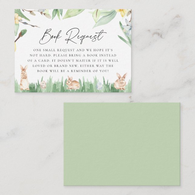 Watercolor Spring Bunnies Baby Shower Book Request Enclosure Card (Front/Back)