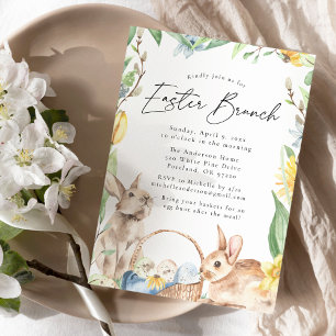 Watercolor Spring Bunnies Easter Brunch Invitation