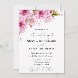 Watercolor Spring Cherry Blossom Branch Wedding Invitation