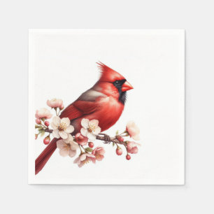 Watercolor Spring Cherry Blossom Northern Cardinal Napkin