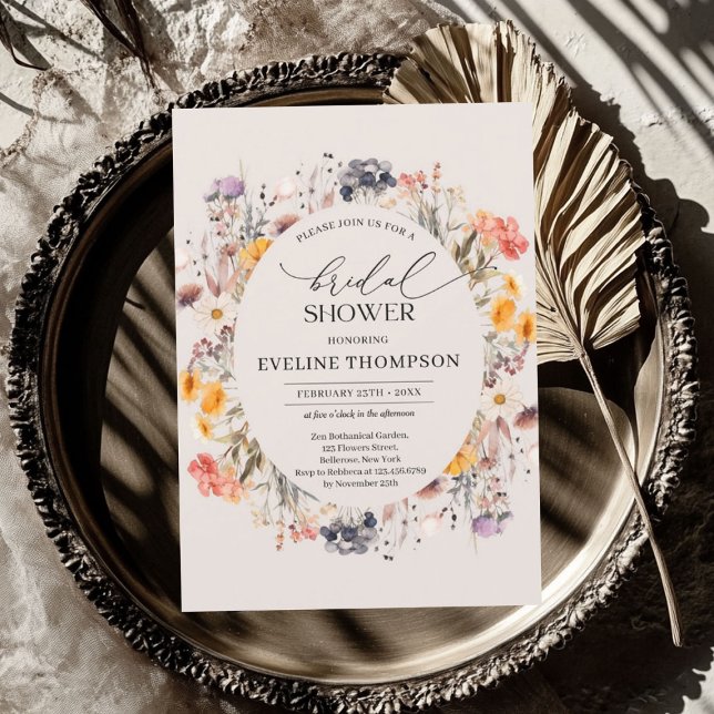 Watercolor spring colourful wildflowers wreath invitation (Watercolor spring colorful wildflowers wreath invitation)