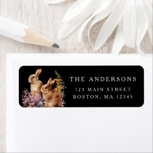Watercolor Spring Dark Floral Easter Bunny Address