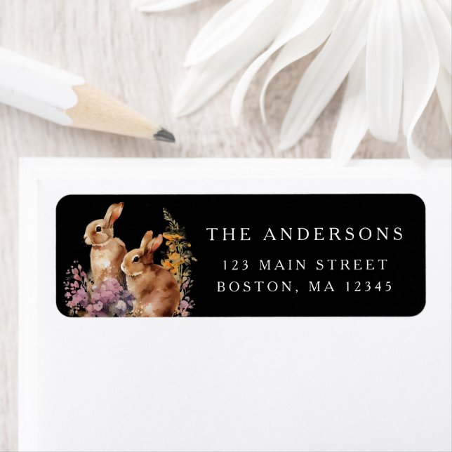Watercolor Spring Dark Floral Easter Bunny Address (Insitu)