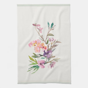 Watercolor Spring Floral Accent Botanical Tea Towel