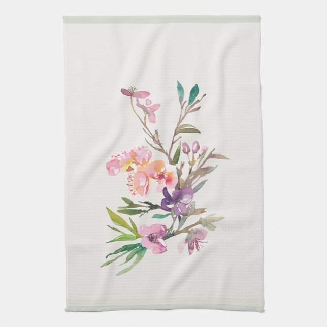 Watercolor Spring Floral Accent Botanical Tea Towel (Vertical)