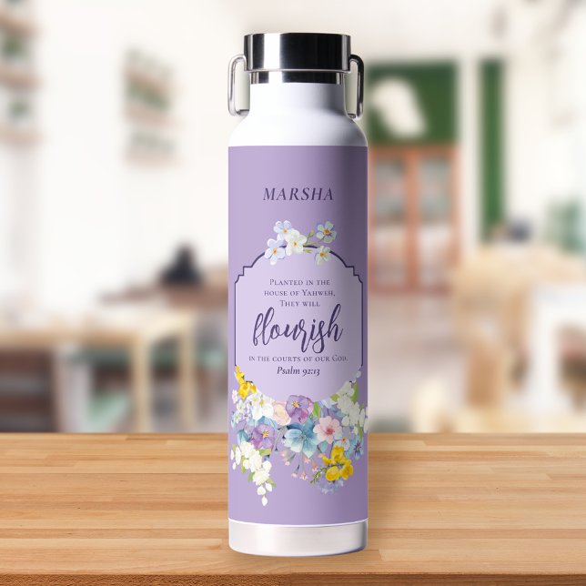 Watercolor Spring Floral Bible Verse Personalised Water Bottle (Creator Uploaded)