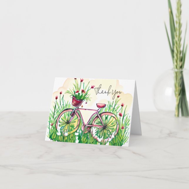 Watercolor spring floral bicycle customisable card (Front)