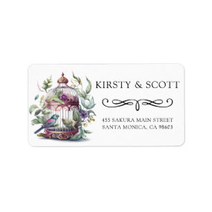 Watercolor Spring Floral Bird Cage Wedding Address Label