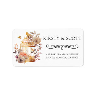 Watercolor Spring Floral Bird Cage Wedding Address Label