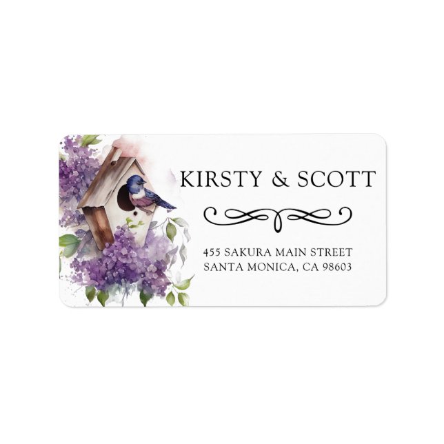 Watercolor Spring Floral Birdhouse Address Label (Front)