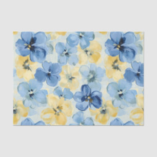 Watercolor Spring Floral Blue Yellow Modern Bold Tissue Paper