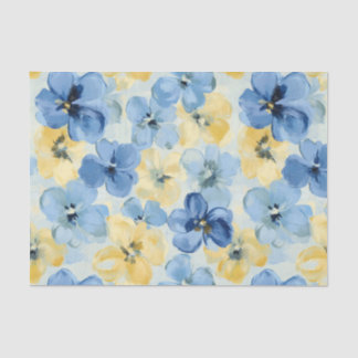 Watercolor Spring Floral Blue Yellow Modern Bold Tissue Paper
