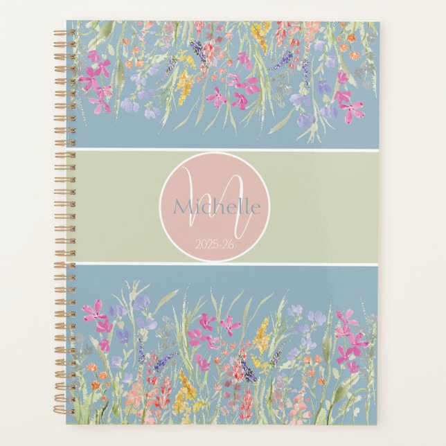 Watercolor Spring Floral Monogram Planner (Front)