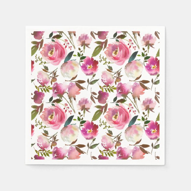 Watercolor Spring Floral Pattern Napkin (Front)