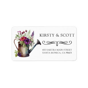 Watercolor Spring Floral Watering Can Wedding Label