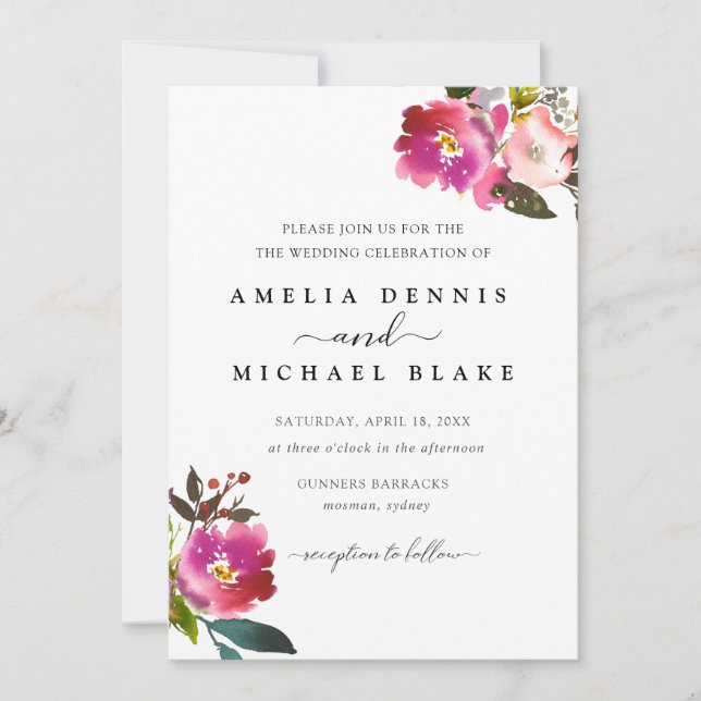 Watercolor Spring Floral Wedding Invitation (Front)