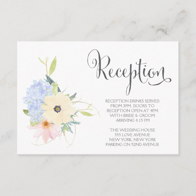 Watercolor Spring Floral Wedding Reception Cards (Front)