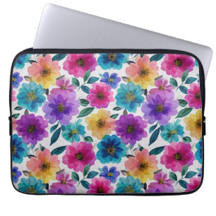 Watercolor Spring Flower Blossoms Vibrant Floral Laptop Sleeve