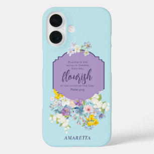Watercolor Spring Flowers Bible Verse Personalised iPhone 16 Case