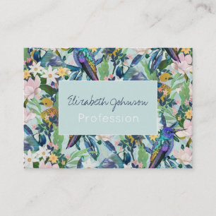 Watercolor Spring Flowers Birds Pattern Business Card