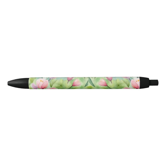 Watercolor Spring Flowers Black Ink Pen (Front)