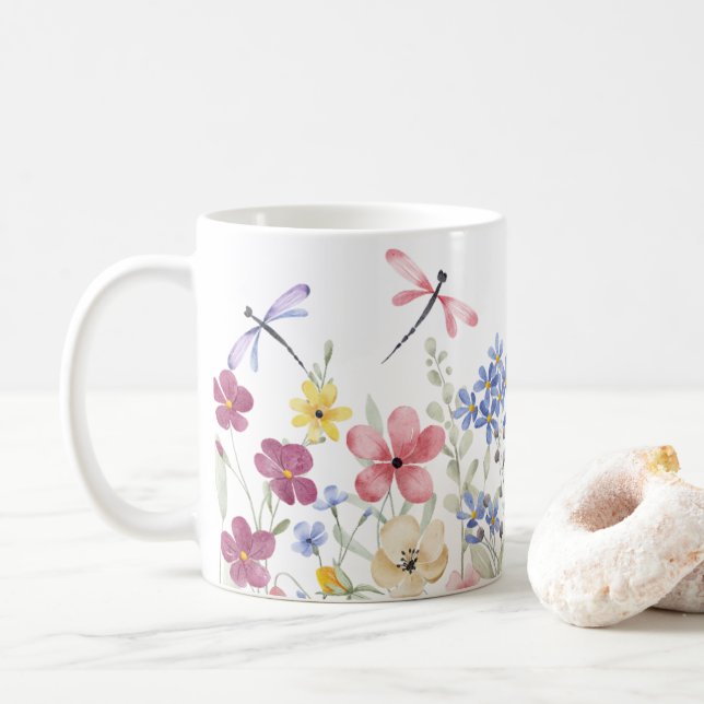 Watercolor Spring Flowers Coffee Mug (With Donut)