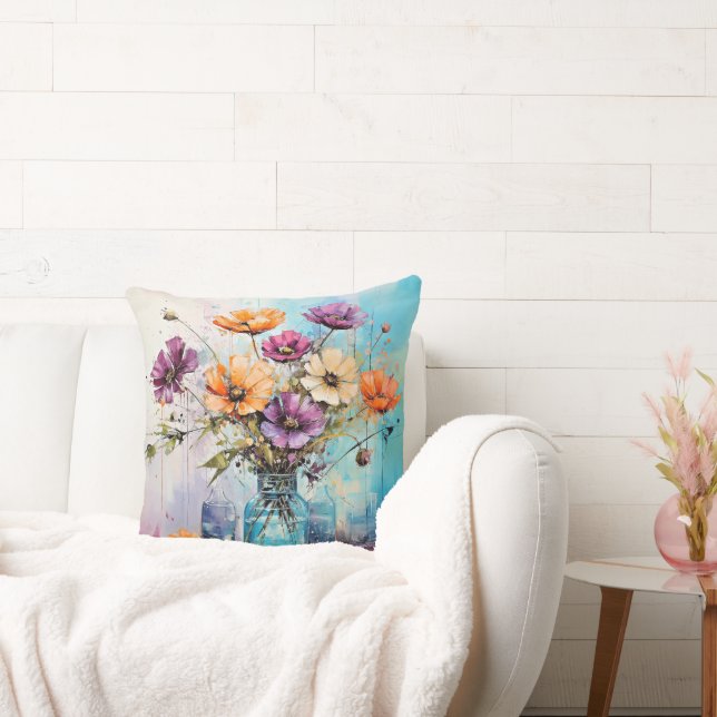 Watercolor Spring Flowers Cushion (Couch)