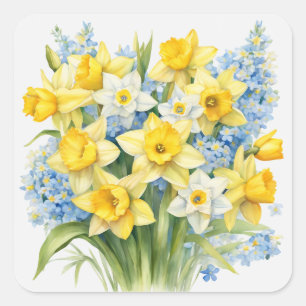 Watercolor Spring Flowers Daffodils Square Sticker